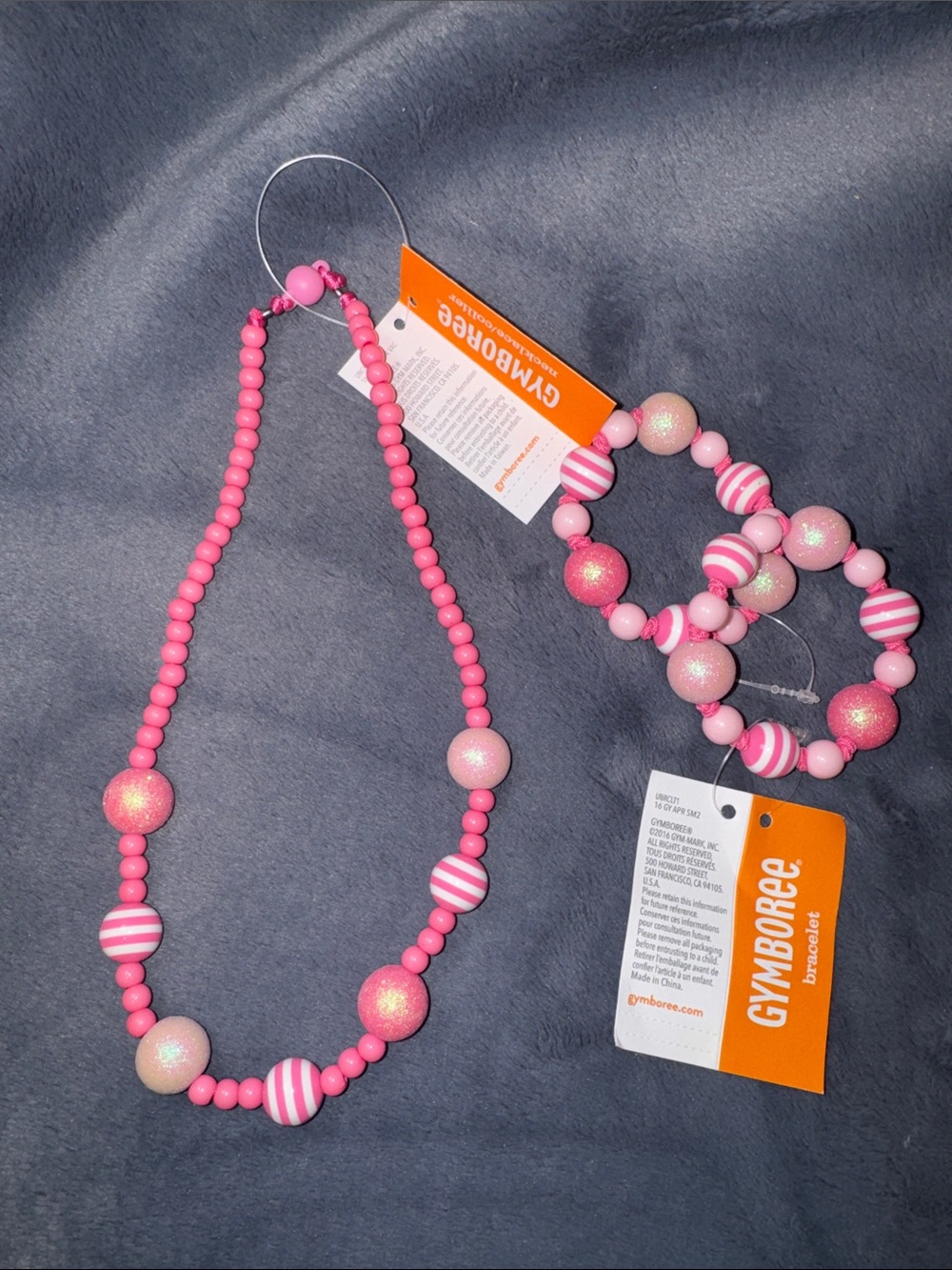 Gymboree Bright Pink Beaded Necklace and Matching Bracelet Set